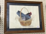 Framed Chicken in a Basket Print-Signed-Robert