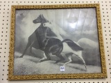 Antique Framed Black & White Horse Print