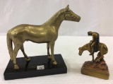 Lot of 2 Including Brass Horse Statue on Marble