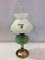 Metal Pedestal Green Glass Aladdin Kerosene Lamp