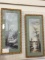 Lot of 2 Tall Ornate Framed Scenic Chalk Paintings