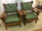 Lot of 2 Vintage Chairs w/ Green Upholstered