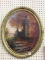 Oval Framed Painting of Trees, Gate & Columns