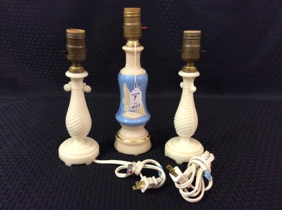 Lot of 3 Sm. Aladdin Alacite Electric Lamps