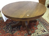 Nice Round Wood Pedestal Table w/ 2 Leaves