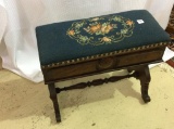 Sm. Walnut Stool w/ Needlepoint Seat