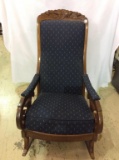 Upholstered Wood Rocker w/ Carved Crest