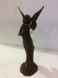 Tall Metal Angel Statue Holding Child in Arms