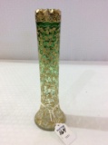 Tall Green Moser Vase w/ Crimped Gold Top