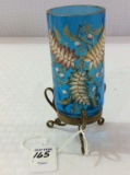 Blue Moser Vase w/ Enamel Decoration