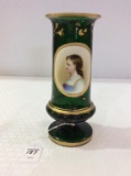 Emerald Green & Gold Moser Portrait Vase