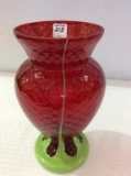 1920's Red Bohemian CZ Kralik Tall Art Glass