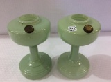 Lot of 2 Matching Green Aladdin Kerosene Lamp