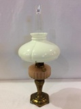 Brass Pedestal Pink Glass Aladdin Kerosene Lamp