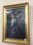 Framed Painting of Lady Holding Tray of Fruit