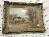 Lg. Ornate Framed-Signed Watercolor of Cattle