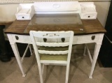 White Paint Two Drawer Desk w/ Wood Top, 2 Top