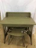 Green Paint Wood & Wicker Lift Top Desk