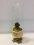 Floral Paint Kerosene Lamp w/ Clear Chimney