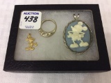 Lot of 3 Disney Jewelry Pieces Including Sm. 14K