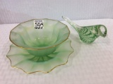 Lot of 2 Including Sm. Green Opalescent Bowl w/