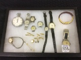 Group Including Stop Watch, Various Wrist Watches