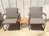 2 Metal Lawn Chairs w/ Cushions & Sm. Round