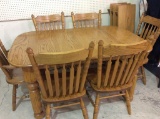 Oak Table w/ 3 Leaves & 6 Matching Chairs
