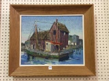 Framed Ship Yard Painting Signed