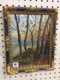 Sm. Framed Painting of Trees by Lakeside