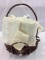 Twig Design Basket Filled w/ Old Flour Sacks-