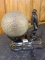Sm. Metal Statue Lamp w/ Amber Ball Globe