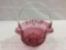 Cranberry Glass Handled Basket