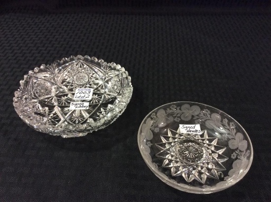 Lot of 2 Sm. Signed Cut Glass Dishes