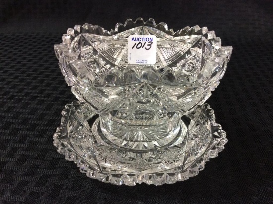Cut Glass Mayo or Condiment Dish w/ Underplate