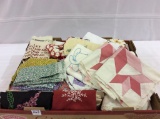 Box of Vintage Linens Including Embroidered
