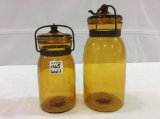 Lot of 2 Amber Globe Fruit Jars w/ Lids
