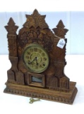 Fancy Wood Key Wind Musical Gilbert Clock