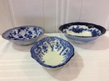 Lot of 3 Various Flo Blue Serving Bowls-