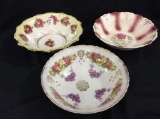 Lot of 3 Lg. Floral Paint Bowls Including