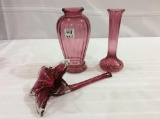 Lot of 3 Cranberry Glass Pieces Including