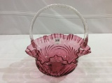 Cranberry Glass Handled Basket