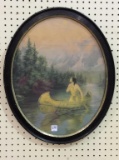 Lg. Oval Framed Indian Madian in Canoe Print