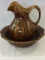 Brown Spatterware Morton Pottery Pitcher & Bowl