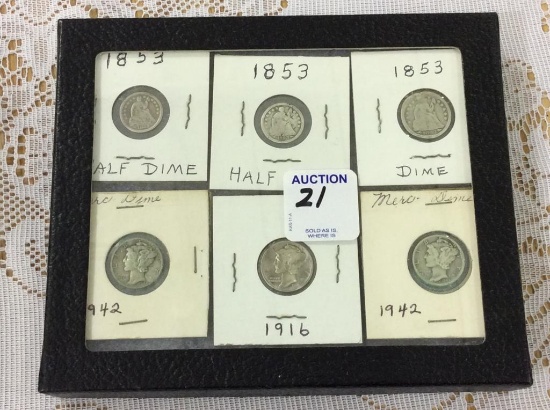 Collection of 6 Old Dimes Including