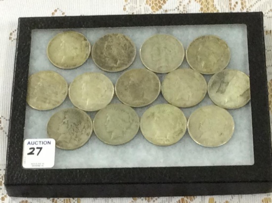 Collection of 13 Peace Silver Dollars