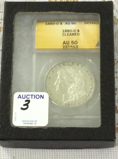 1880-0 Graded AU50 Morgan Silver Dollar (Cleaned)