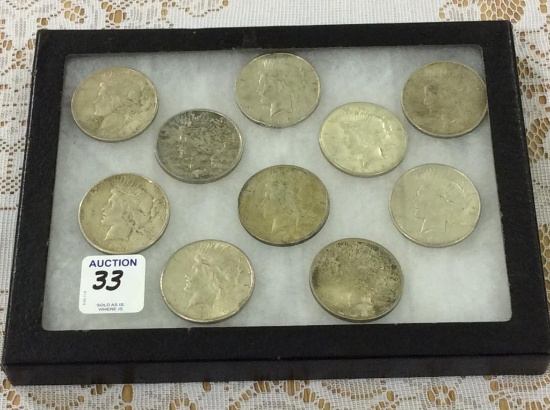 Collection of 10 Peace Silver Dollars Including