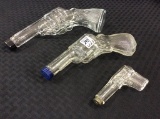 Lot of 3 Gun Pistol Design Glass Candy Containers