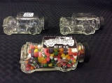 Lot of 3 Car Design Glass Candy Containers